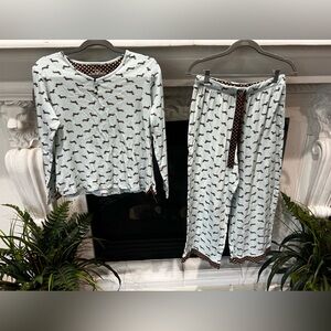 Sleep Sense Light Blue Dachshund Print Pajama Set with Brown Trim